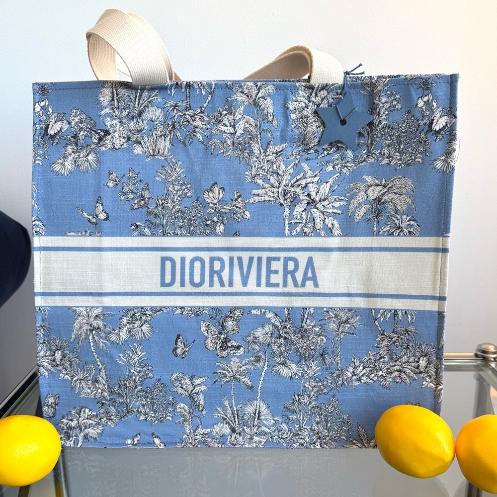 DIORIVIERA Tote. Tropical Toile De Jouy. Blue and Cream. NEW. - Picture 4 of 9